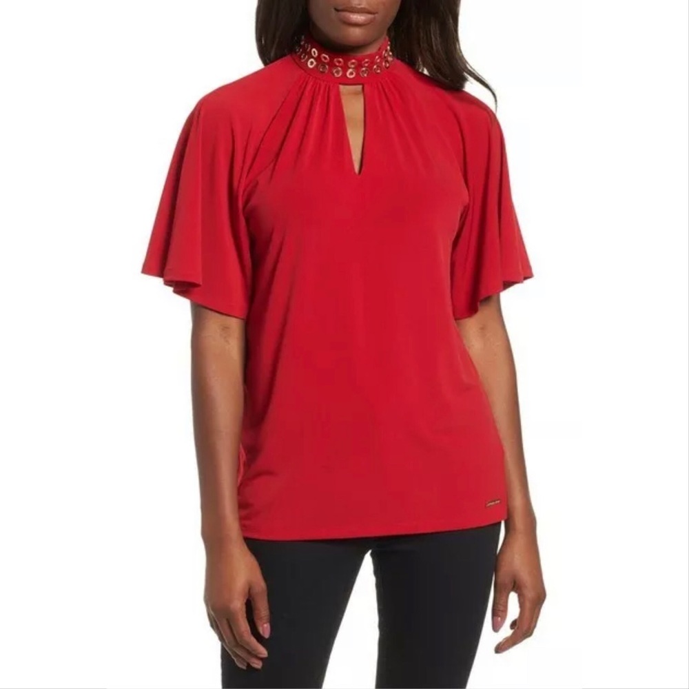MICHAEL Michael Kors red grommet mock neck